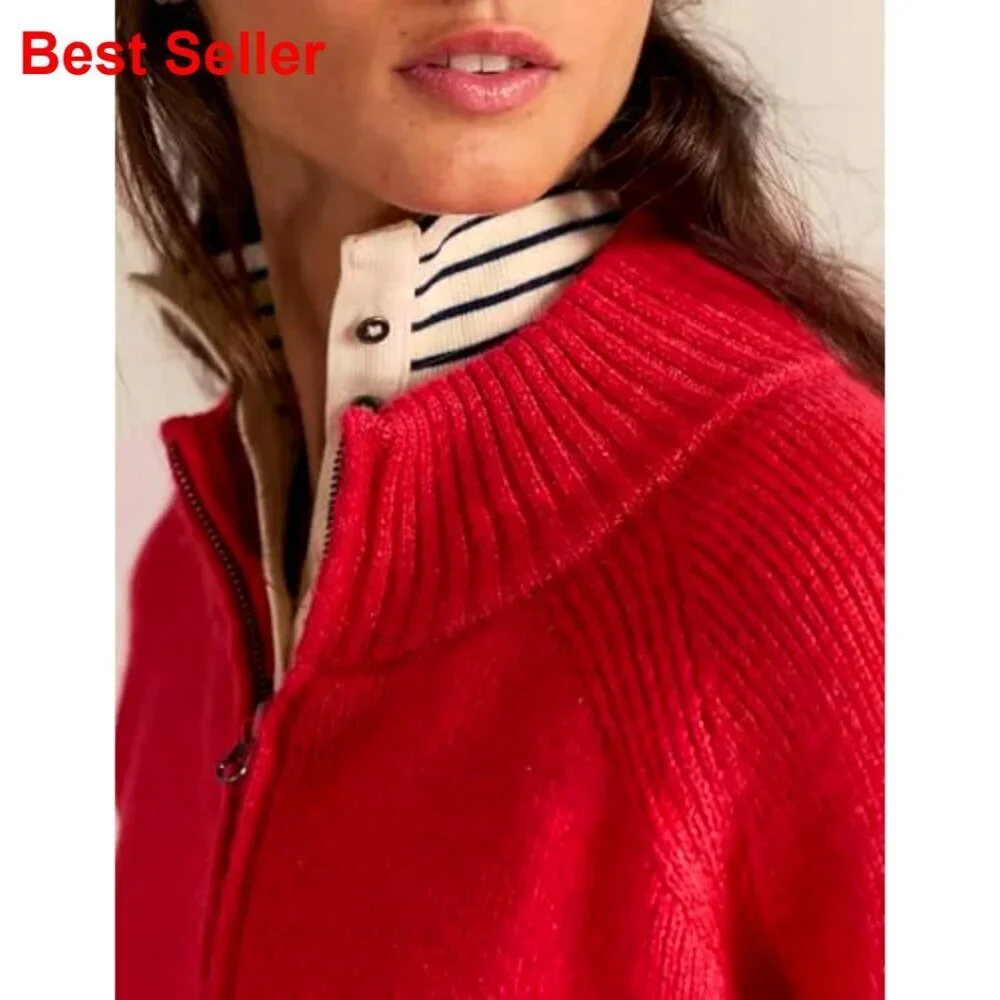 Chunky Knit Cropped Cardigan with Pockets, Zip Front, Mock Neck